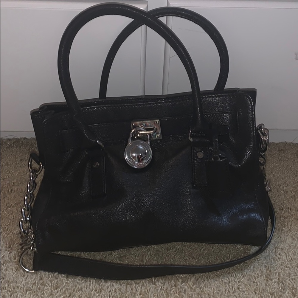 Michael Kors black leather handbag purse